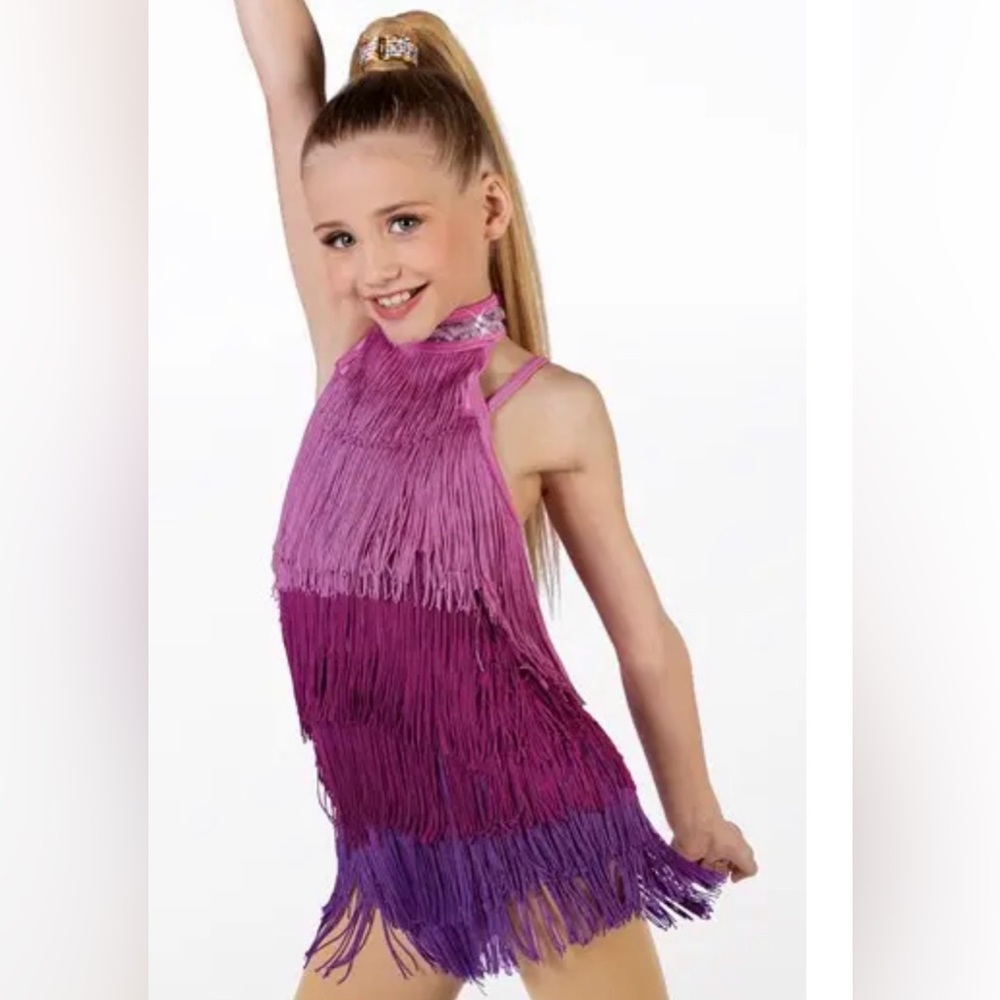 Dance Costume Weissman MC Pink 14338 Ombré tiered stretch fringe dress.